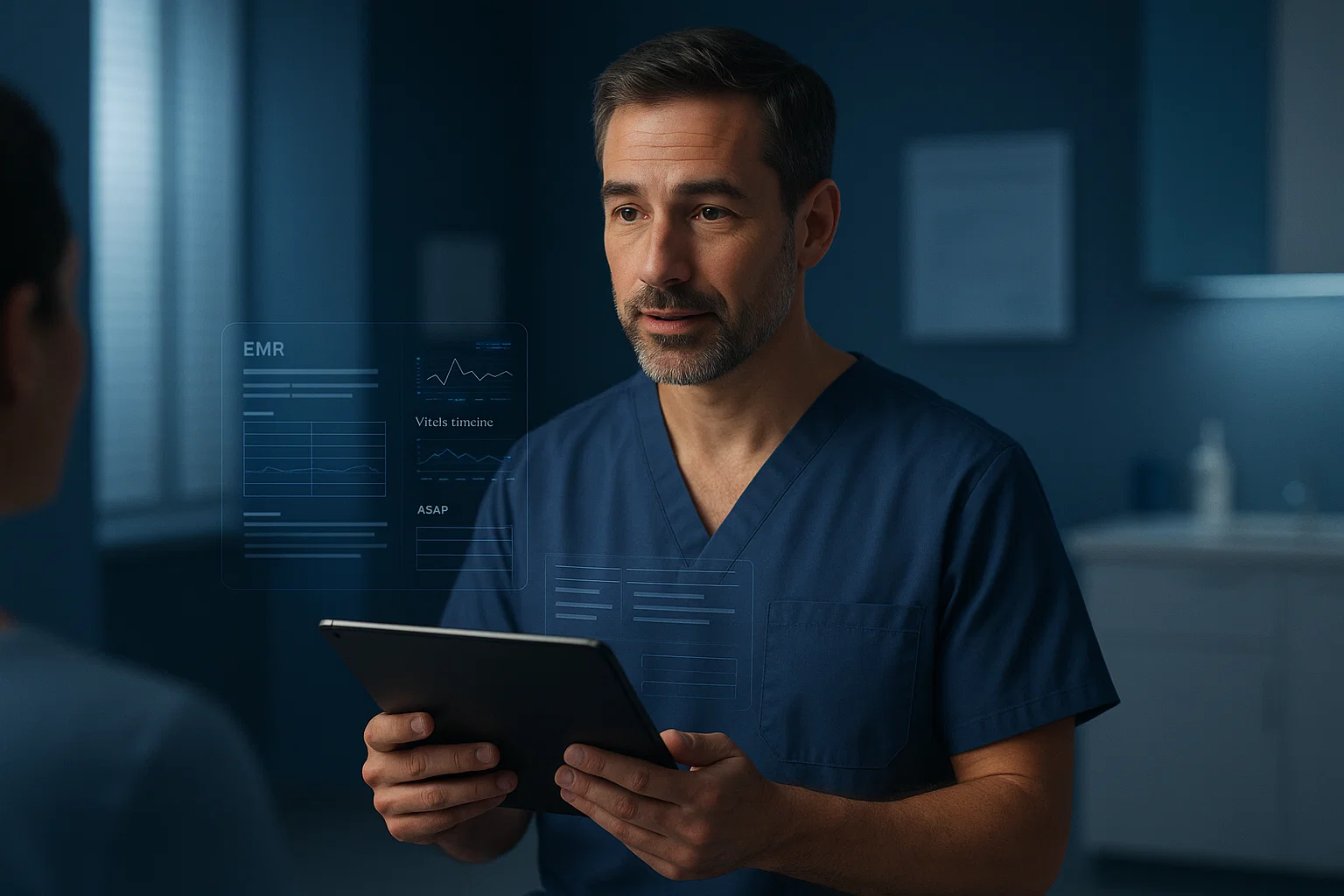 Doctor using AI tools in a clinic